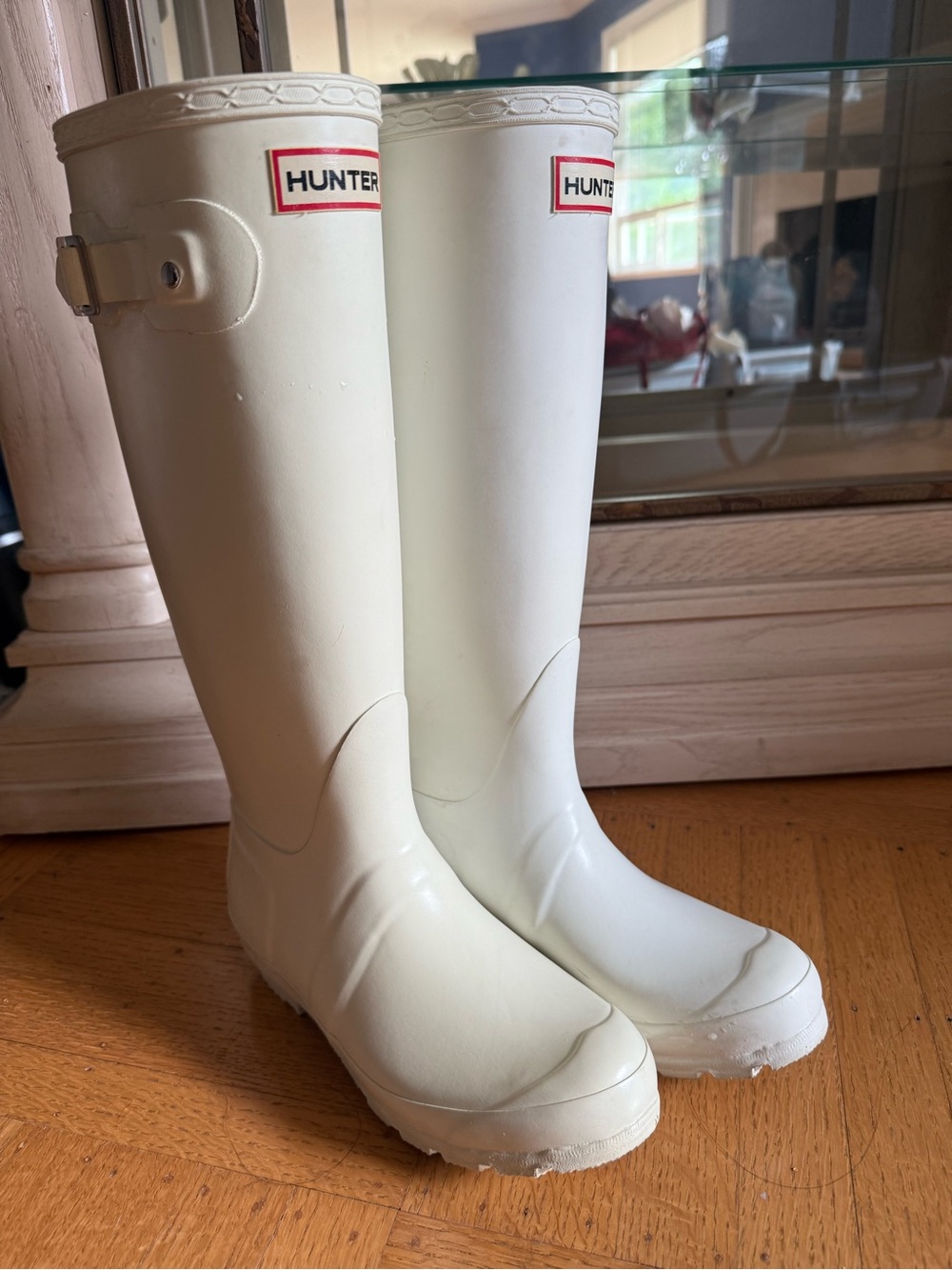 Hunter White Women's Tall Rain Boots with Adjustable Buckle